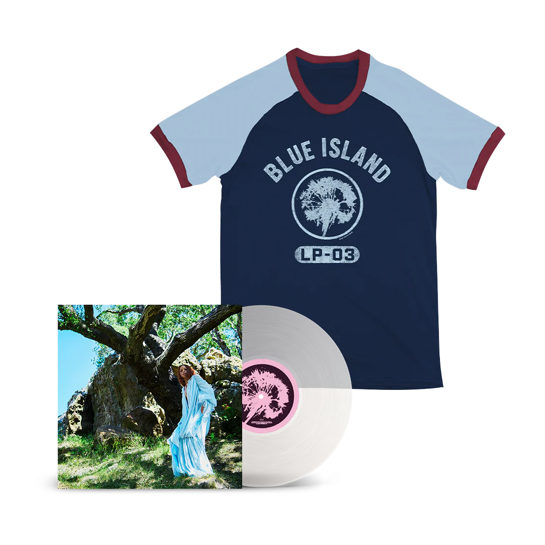Fan Pack - Blue Island - Translucent Milky Clear Vinyl & Blue Island Raglan Tee