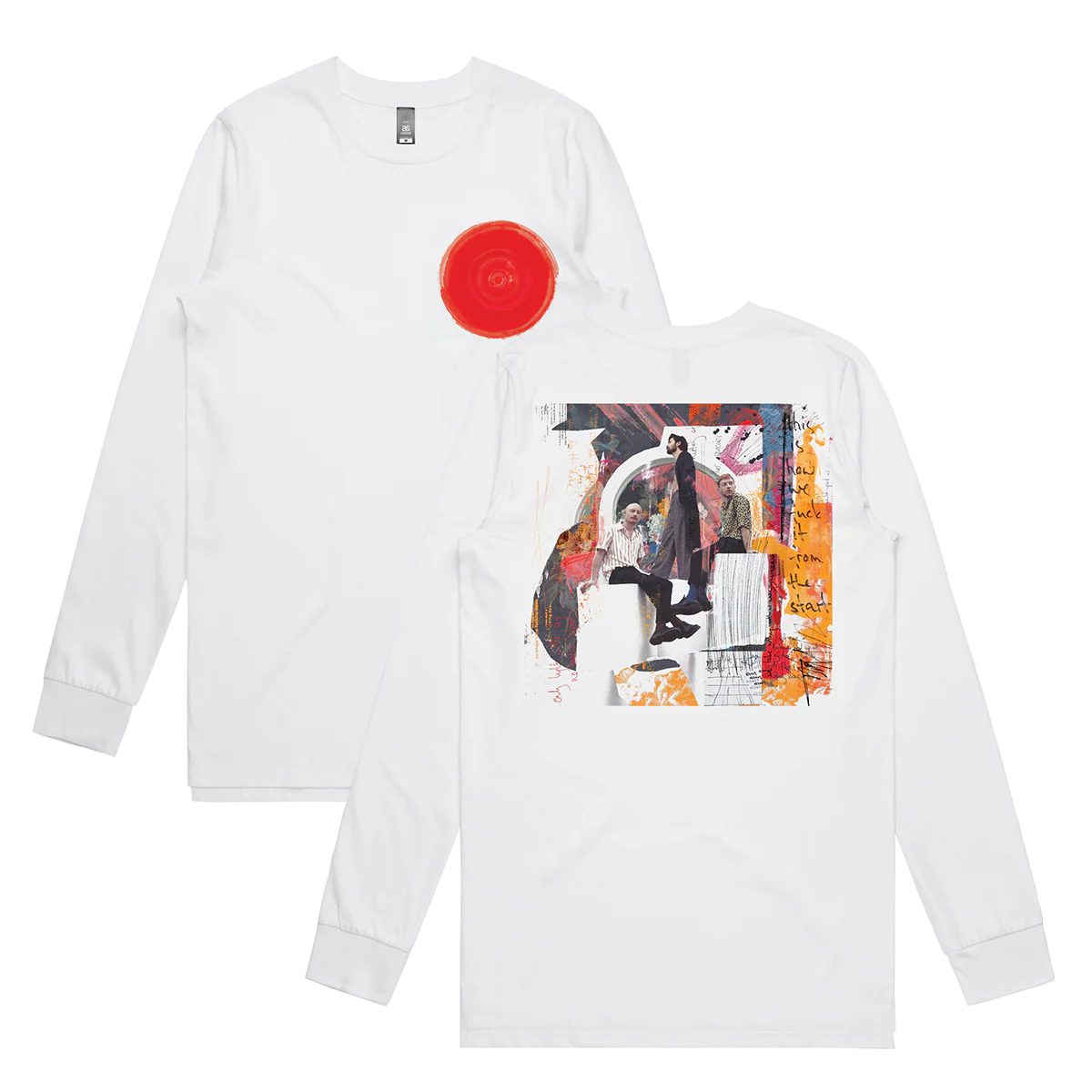 Red Circle Band Collage Long Sleeve T-shirt White